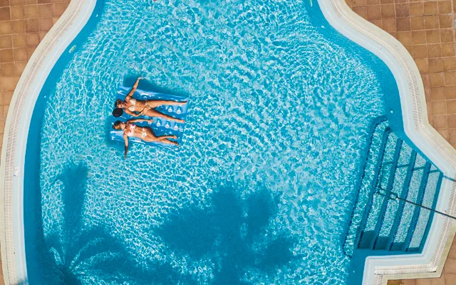 Aerial view of backyard swimming pool